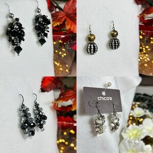 Chico's Black and Silver Cluster Earrings